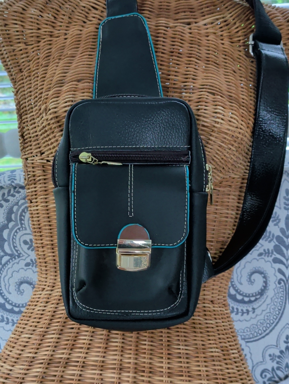 Colas Leather Compact Leather Sling Backpack Black